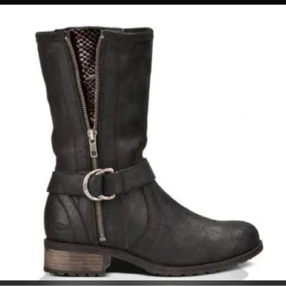 UGG Black Combat Boots with Zipper and Buckle